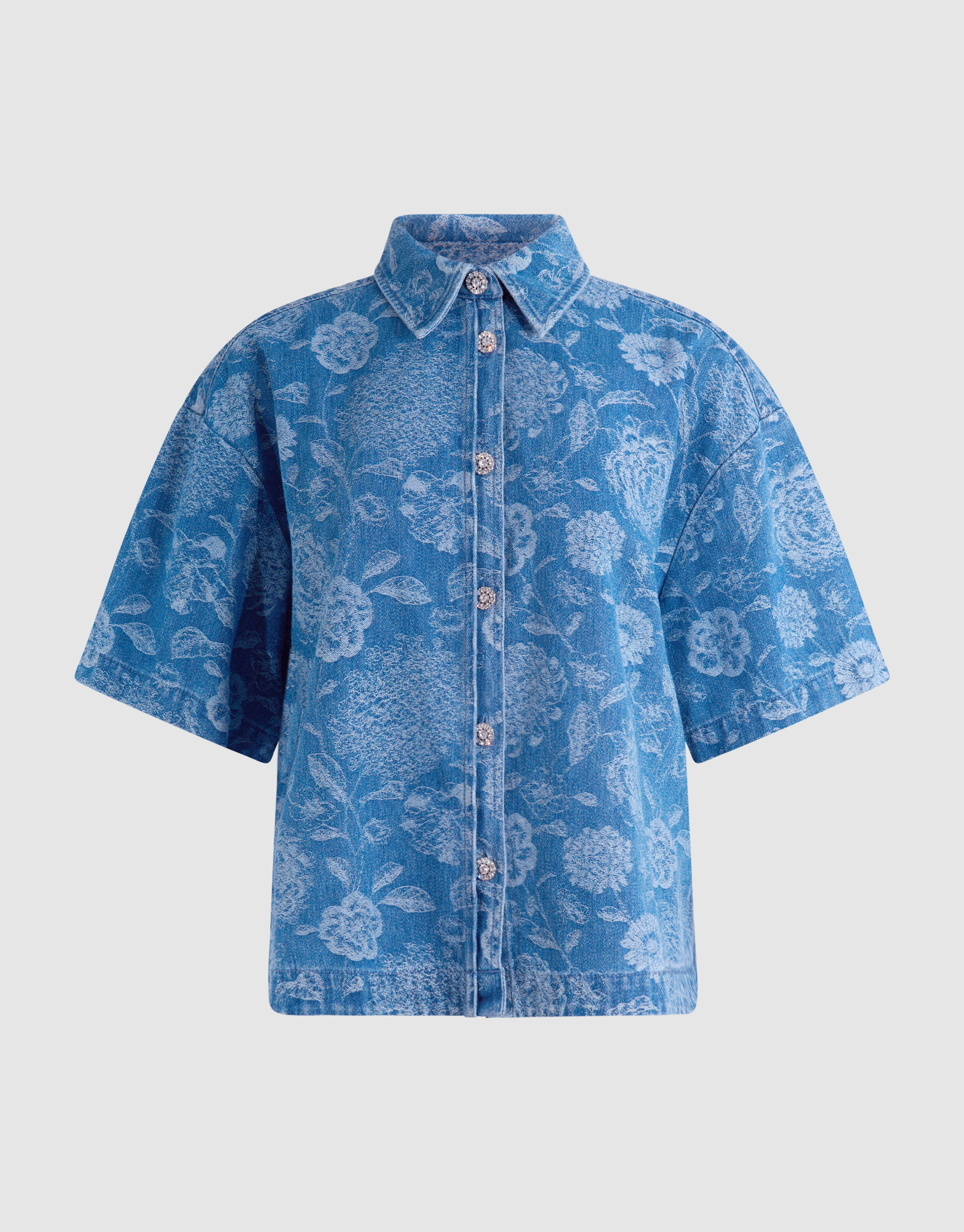 Oversized Flower Denim Blouse Blauw SHOEBY WOMEN