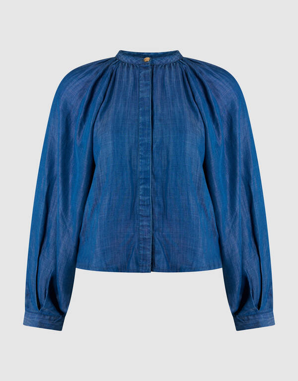 Cropped Denim Blouse Blauw SHOEBY WOMEN