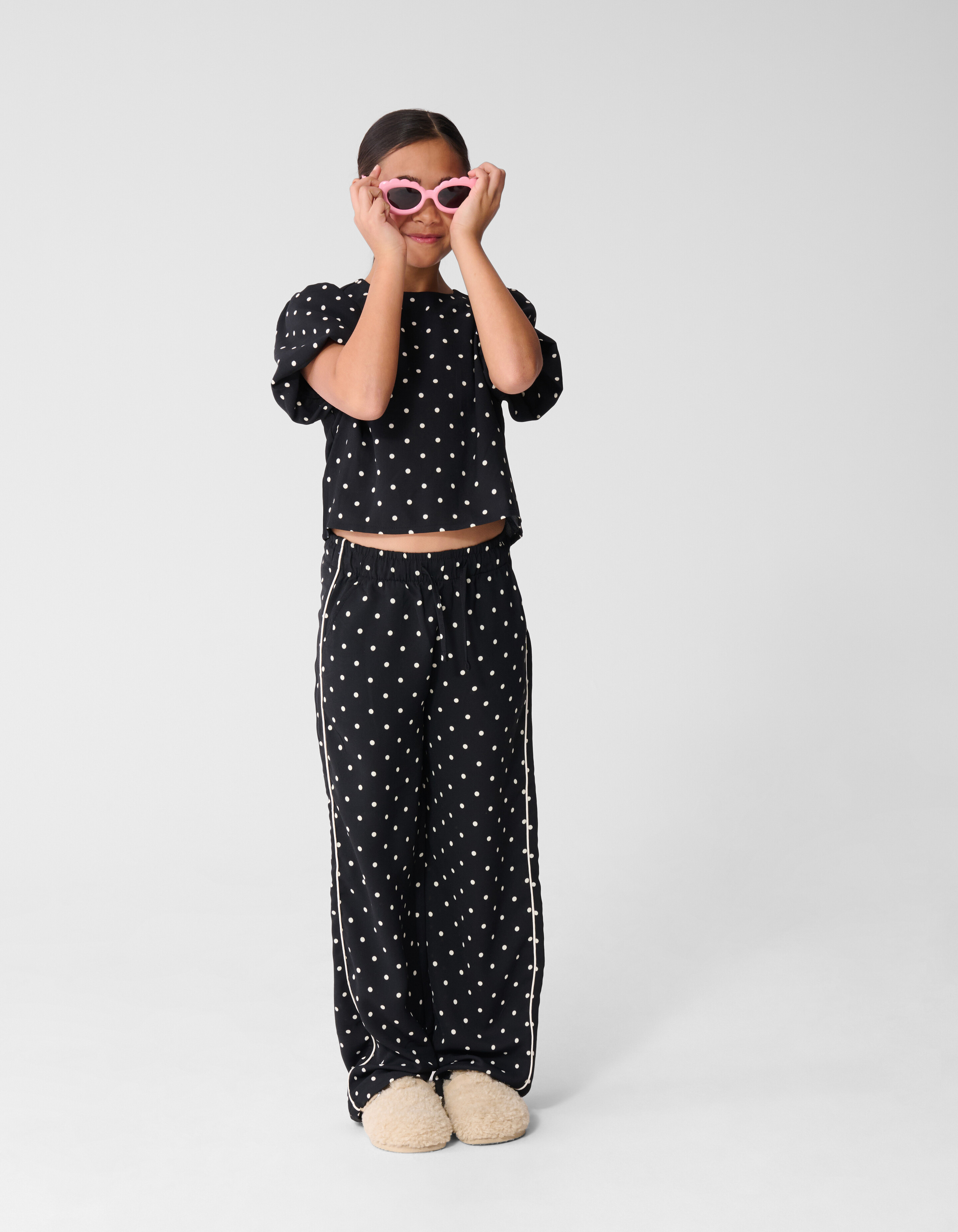 Polkadot Wide Leg Fit Broek Zwart SHOEBY GIRLS