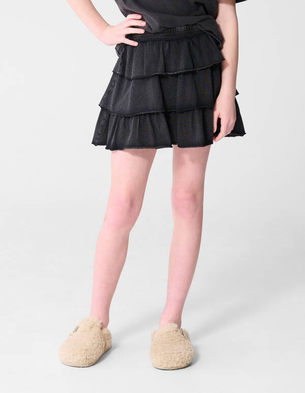 Washed Ruffle Mini Rok Donkergrijs SHOEBY GIRLS
