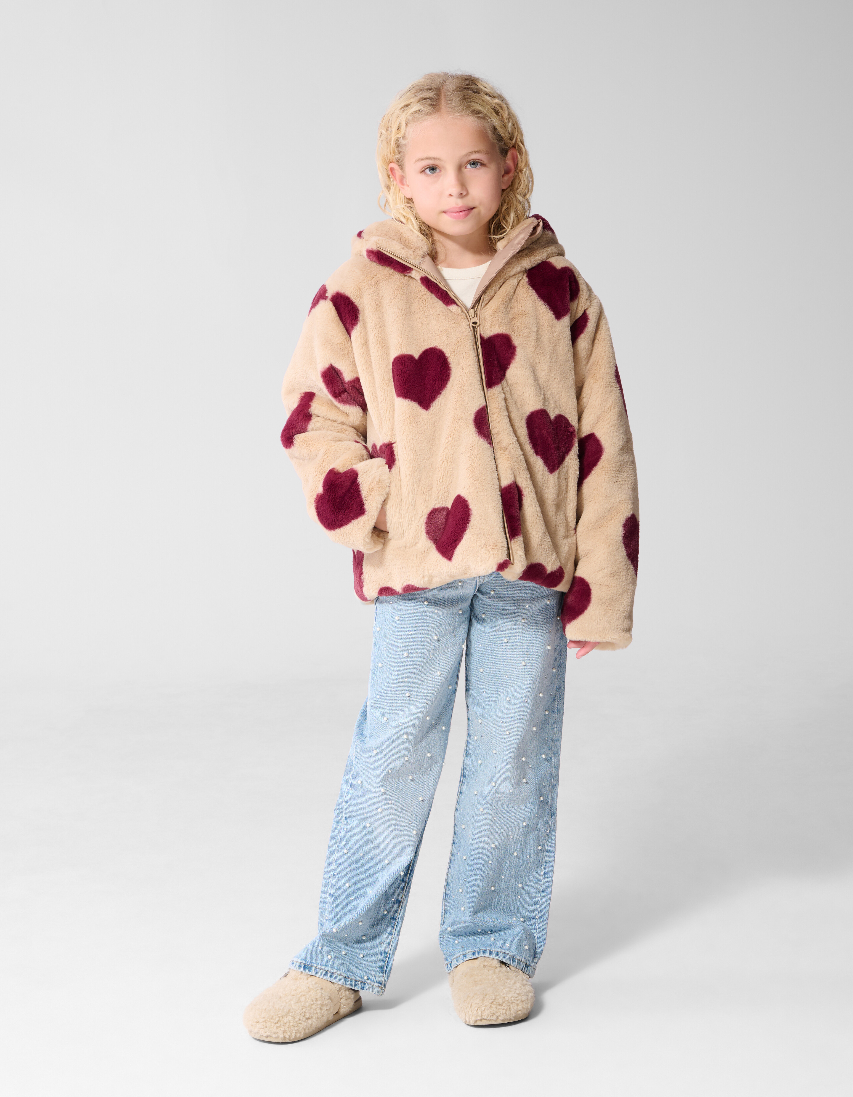 Heart Printed Winterjas Beige SHOEBY GIRLS