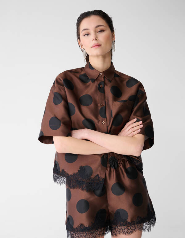 Oversized Kanten Polkadot Blouse Bruin SHOEBY WOMEN