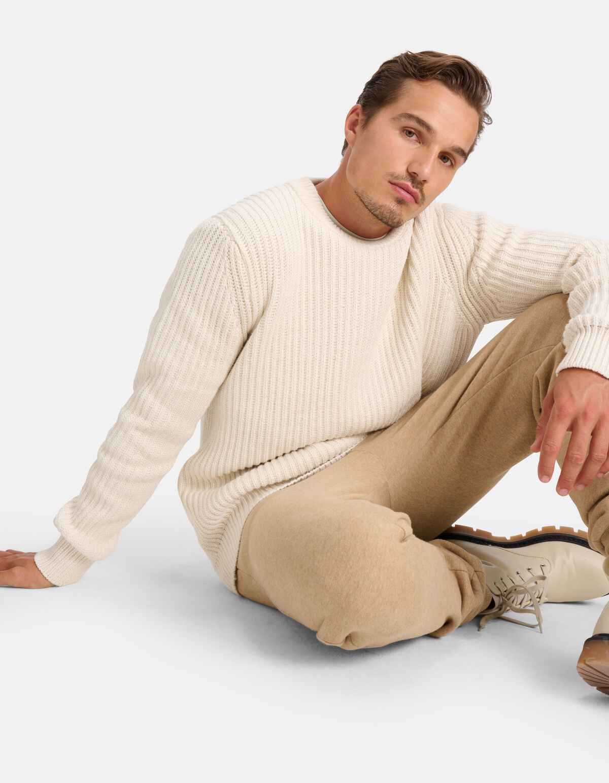 Grof Gebreide Trui Gebroken Wit SHOEBY MEN