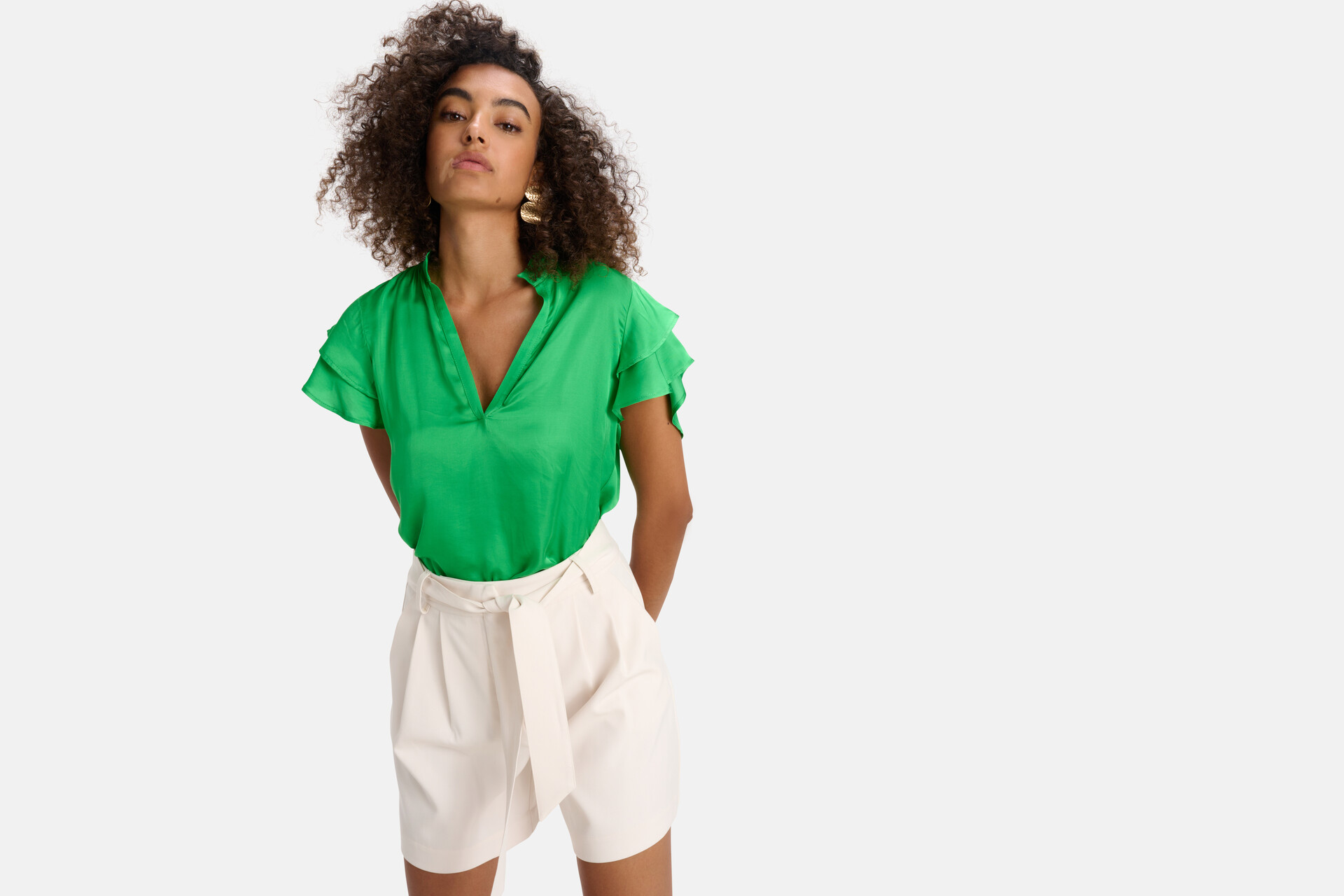Ruffle Top Groen SHOEBY WOMEN