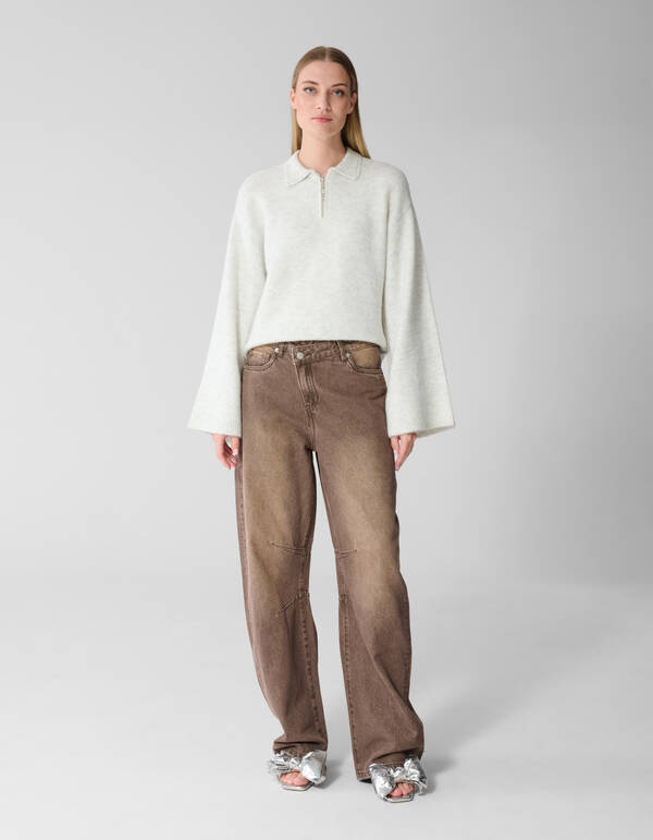 Asymmetric Barrel Fit Jeans Washed Bruin SHOEBY WOMEN