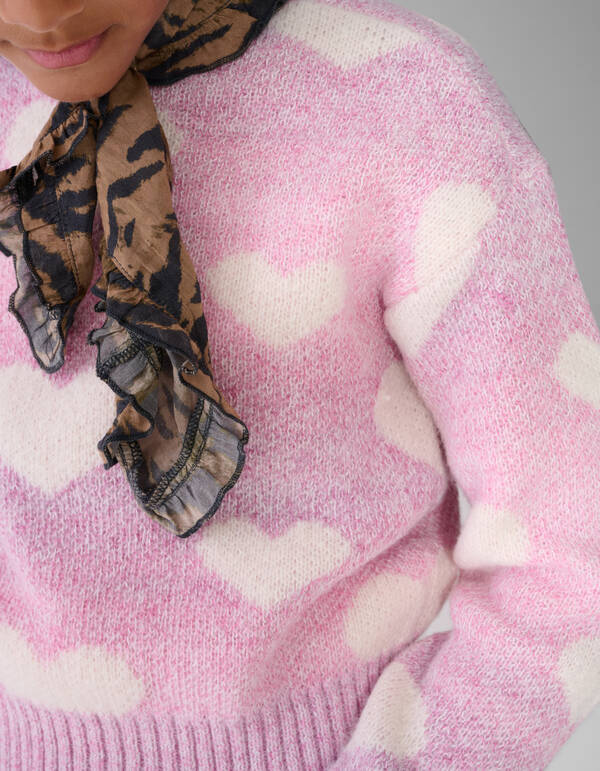 Heart Print Gebreide Trui Roze SHOEBY GIRLS