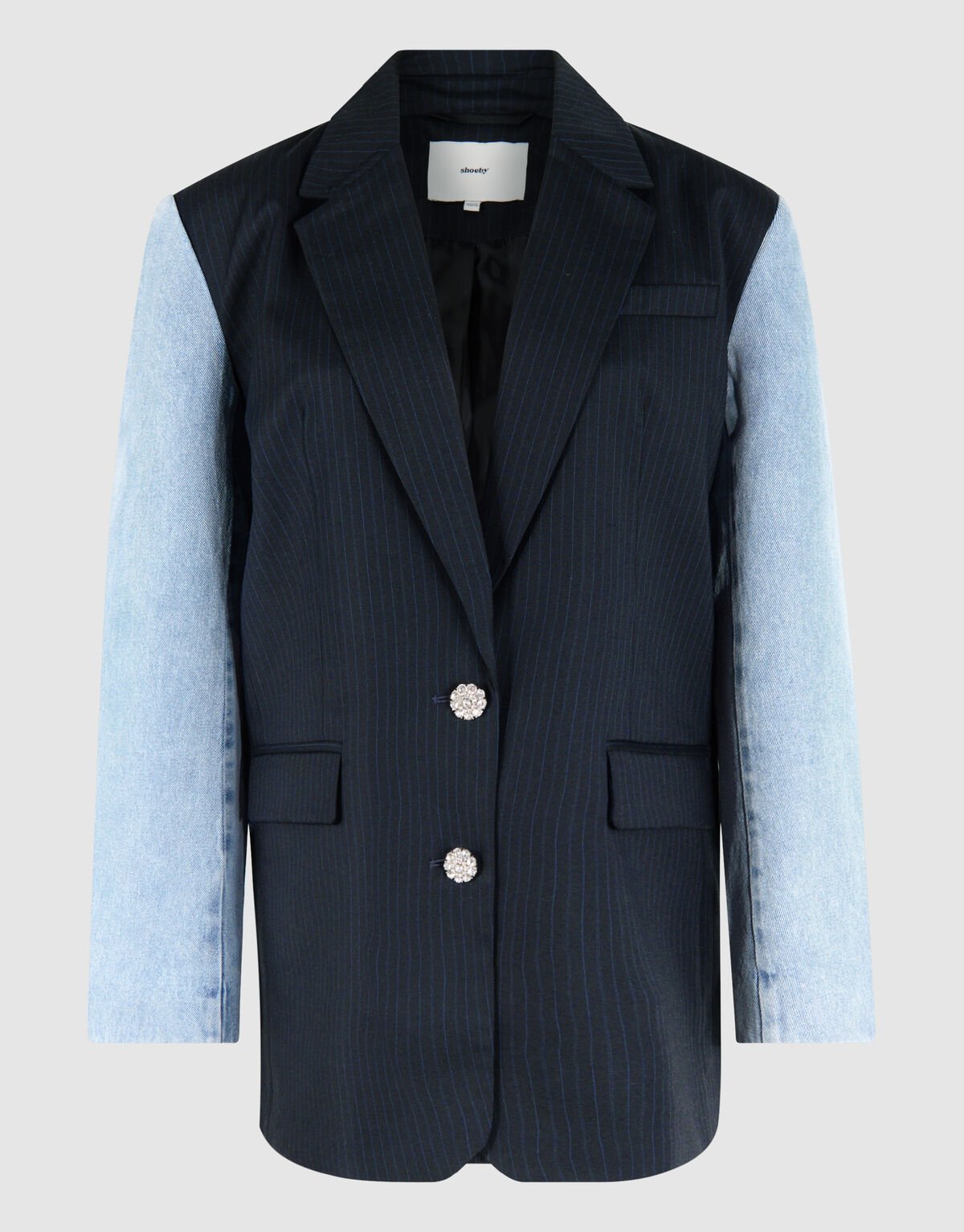 Denim Sleeve Pinstripe Blazer Donkerblauw SHOEBY WOMEN