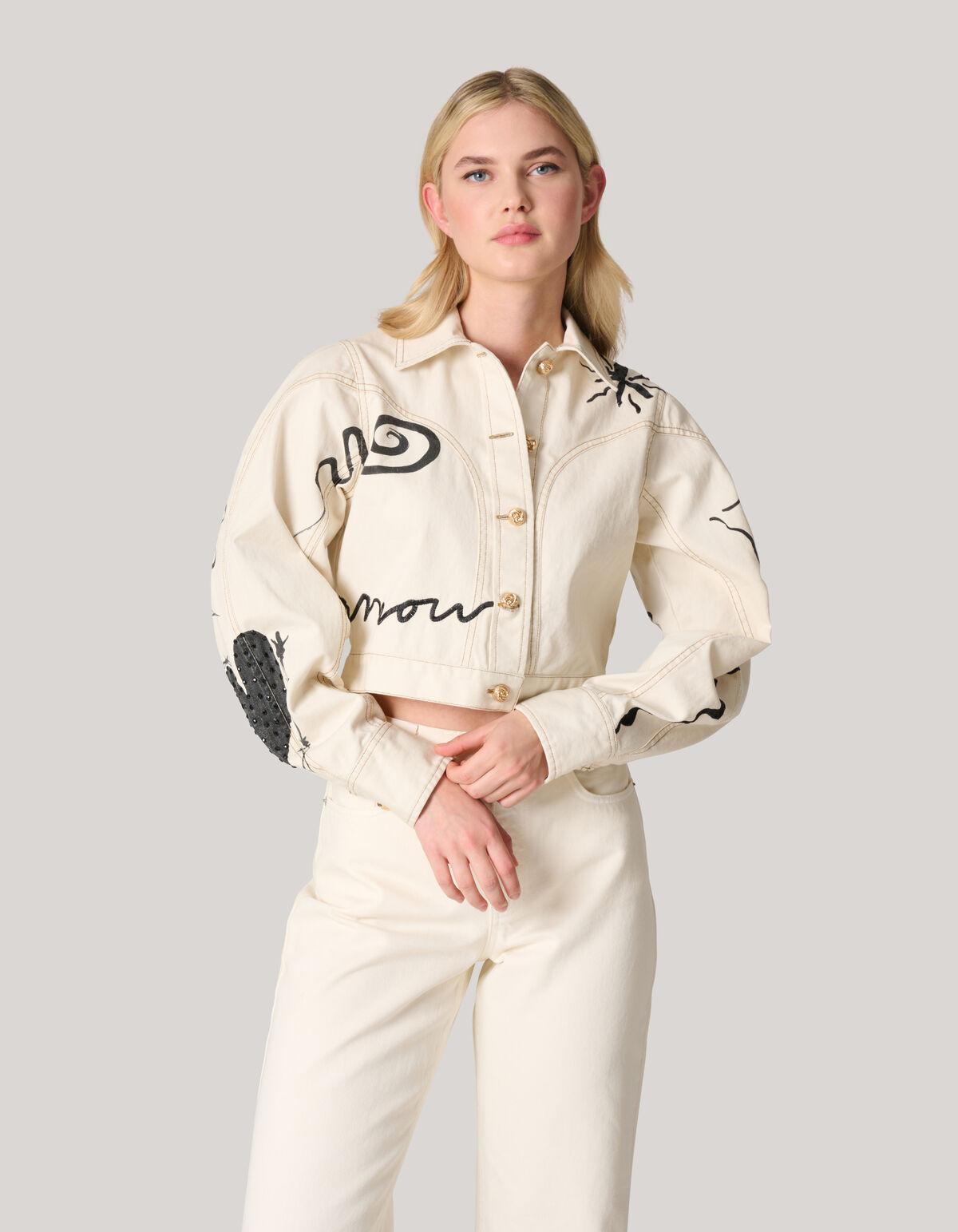 Printed Denim Jack Gebroken Wit SHOEBY WOMEN