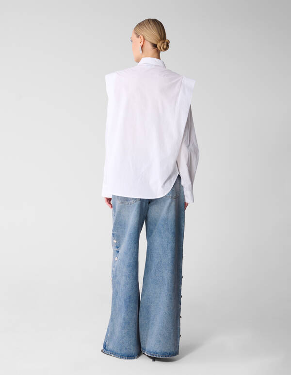 Pleat Poplin Blouse Wit SHOEBY WOMEN