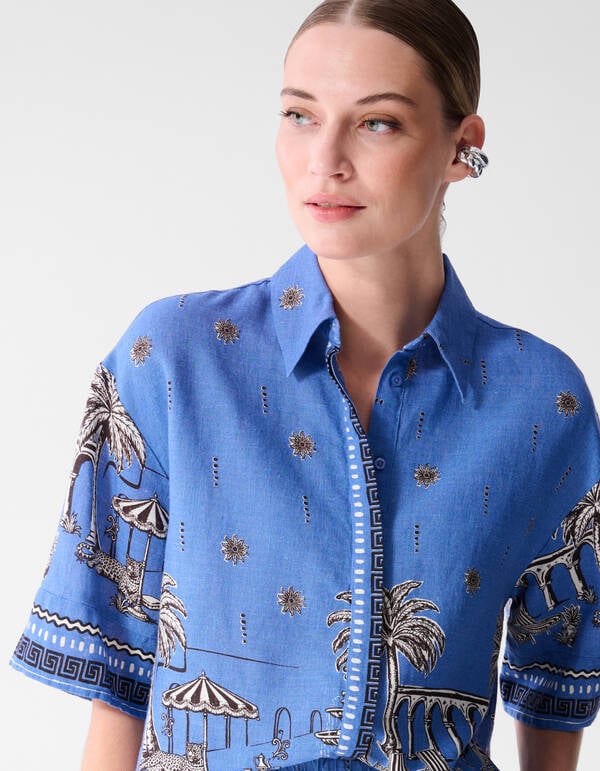 Palm Print Blouse Blauw SHOEBY WOMEN