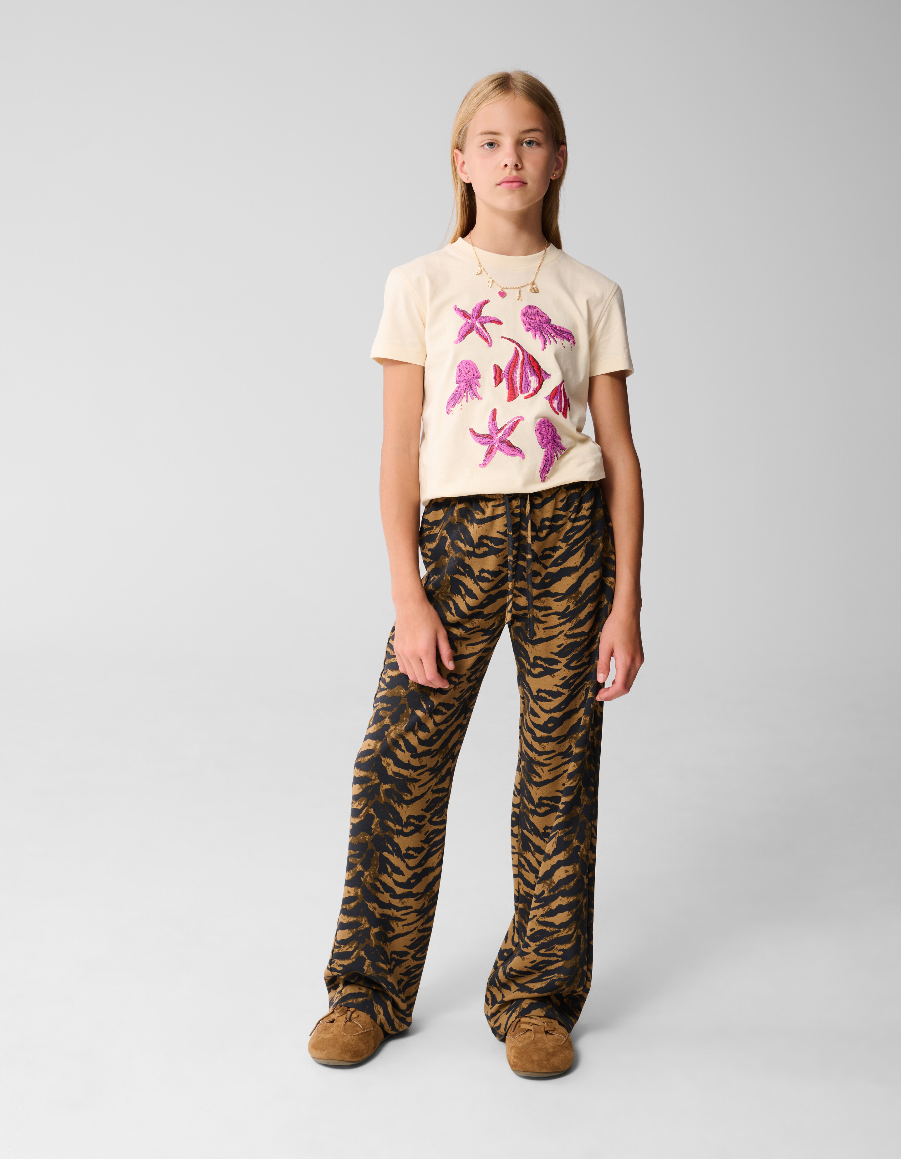 Twist Tiger Wide leg Broek Bruin SHOEBY GIRLS