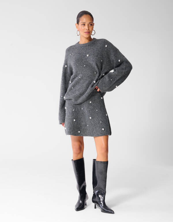 Gebreide Studded Mini Rok Grijs SHOEBY WOMEN