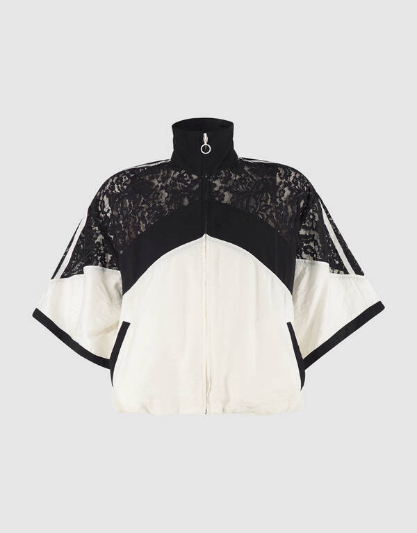Lace Mix Track Blouse Zwart/Gebroken Wit SHOEBY WOMEN