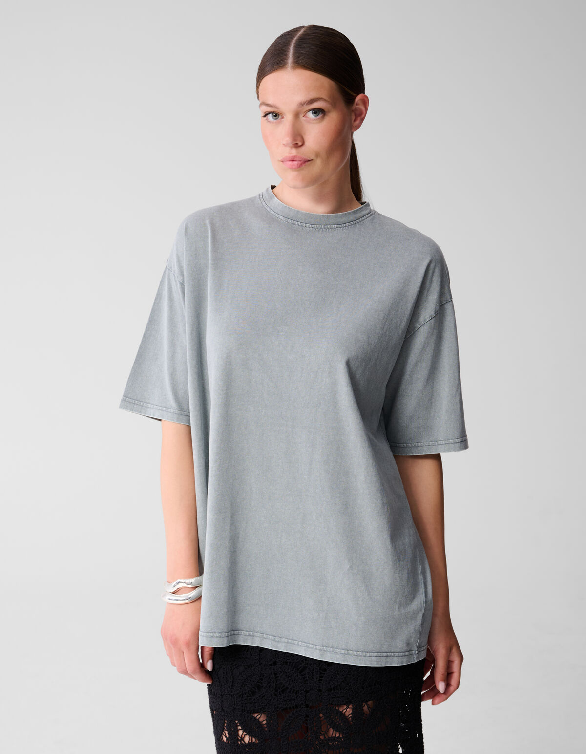 Oversized Washed T-shirt Lichtgrijs SHOEBY WOMEN