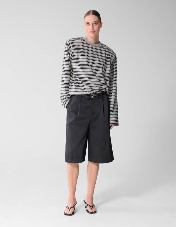 Shoulder Stripe Longsleeve T-shirt Grijs/Zwart SHOEBY WOMEN