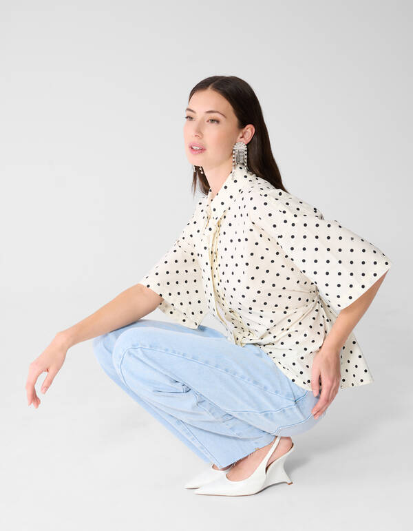 Polkadot Stropdas Blouse Zwart/Wit SHOEBY WOMEN