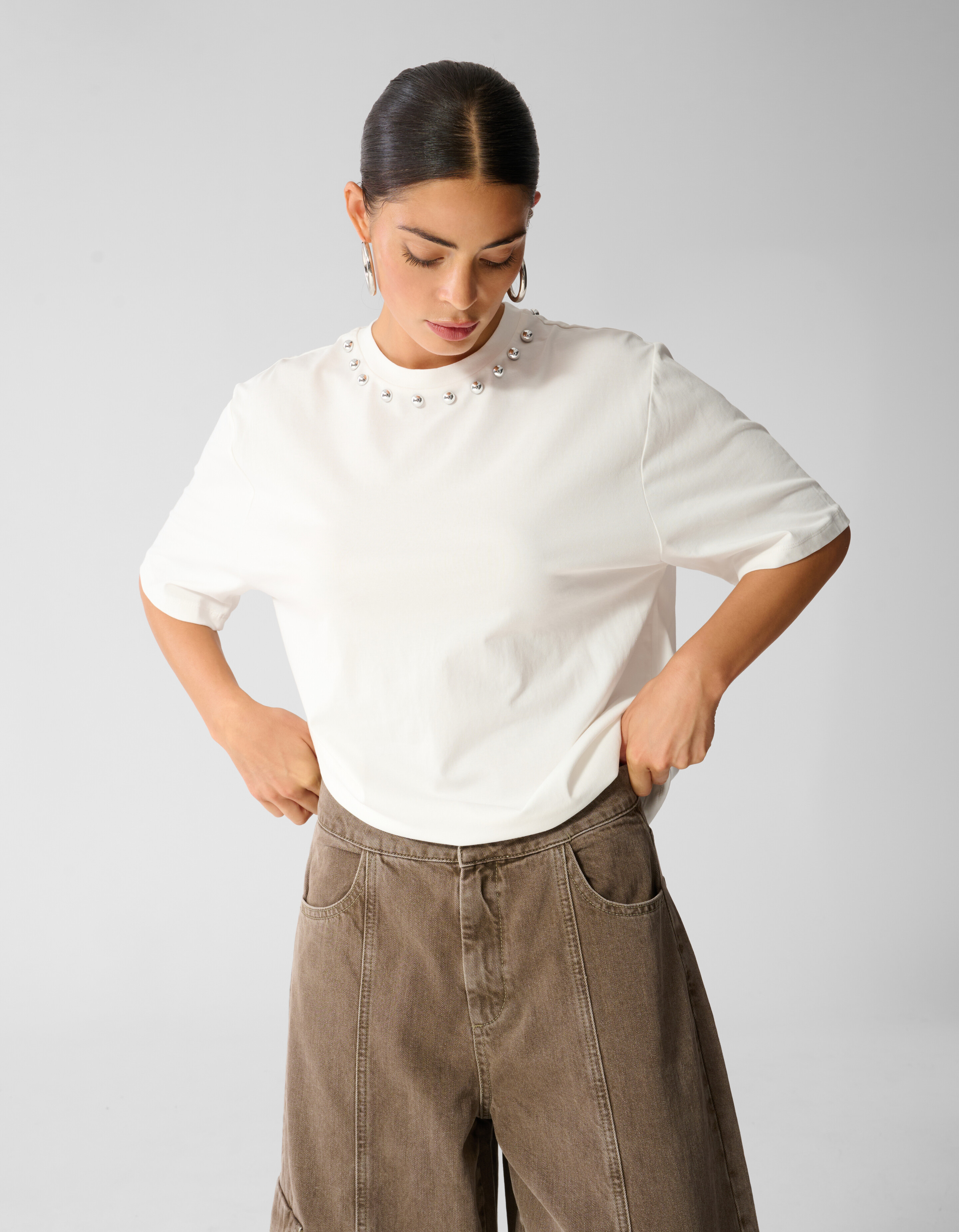 Studded T-shirt Gebroken Wit SHOEBY WOMEN