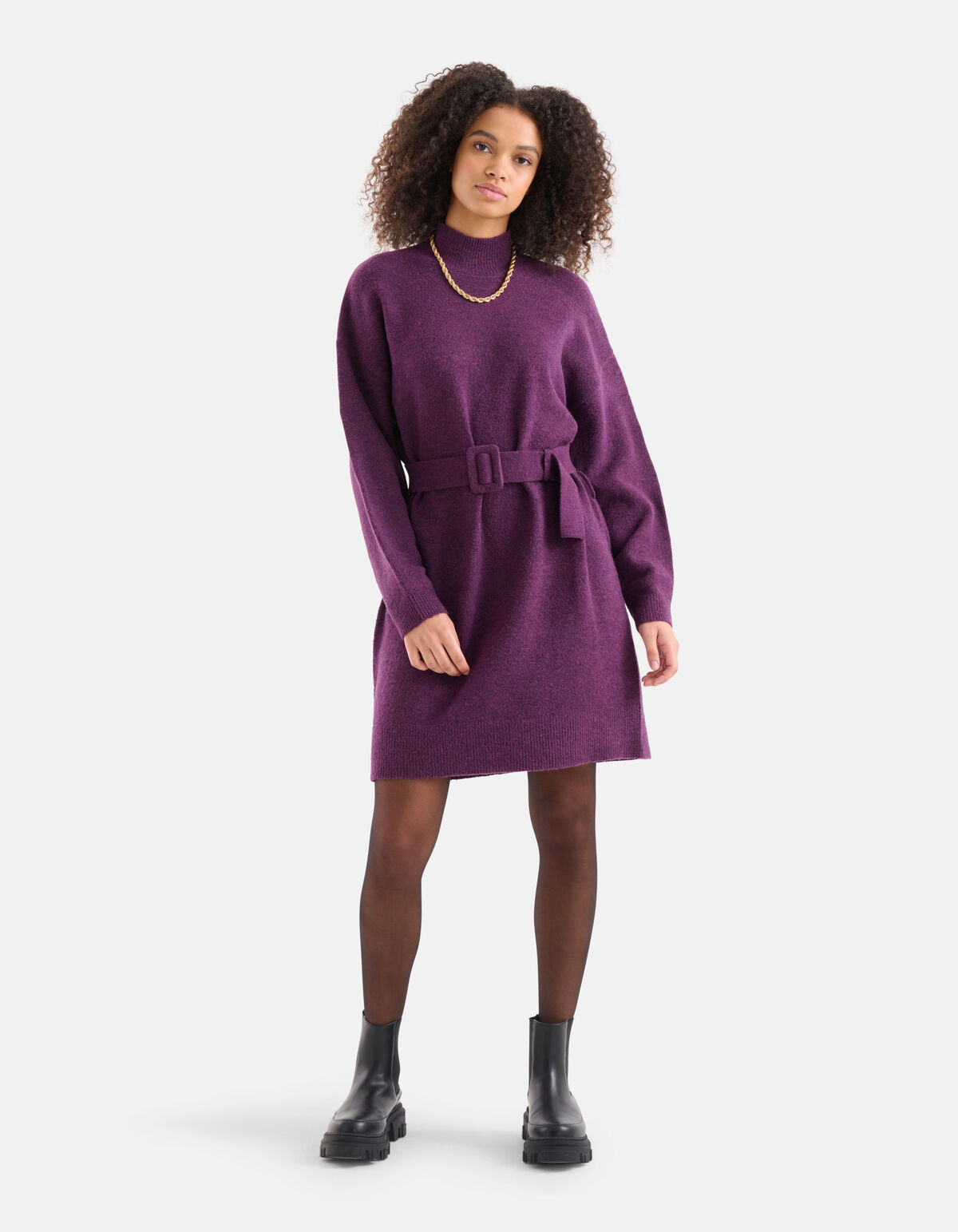 Trui Jurk Met Riem Donkerpaars SHOEBY WOMEN