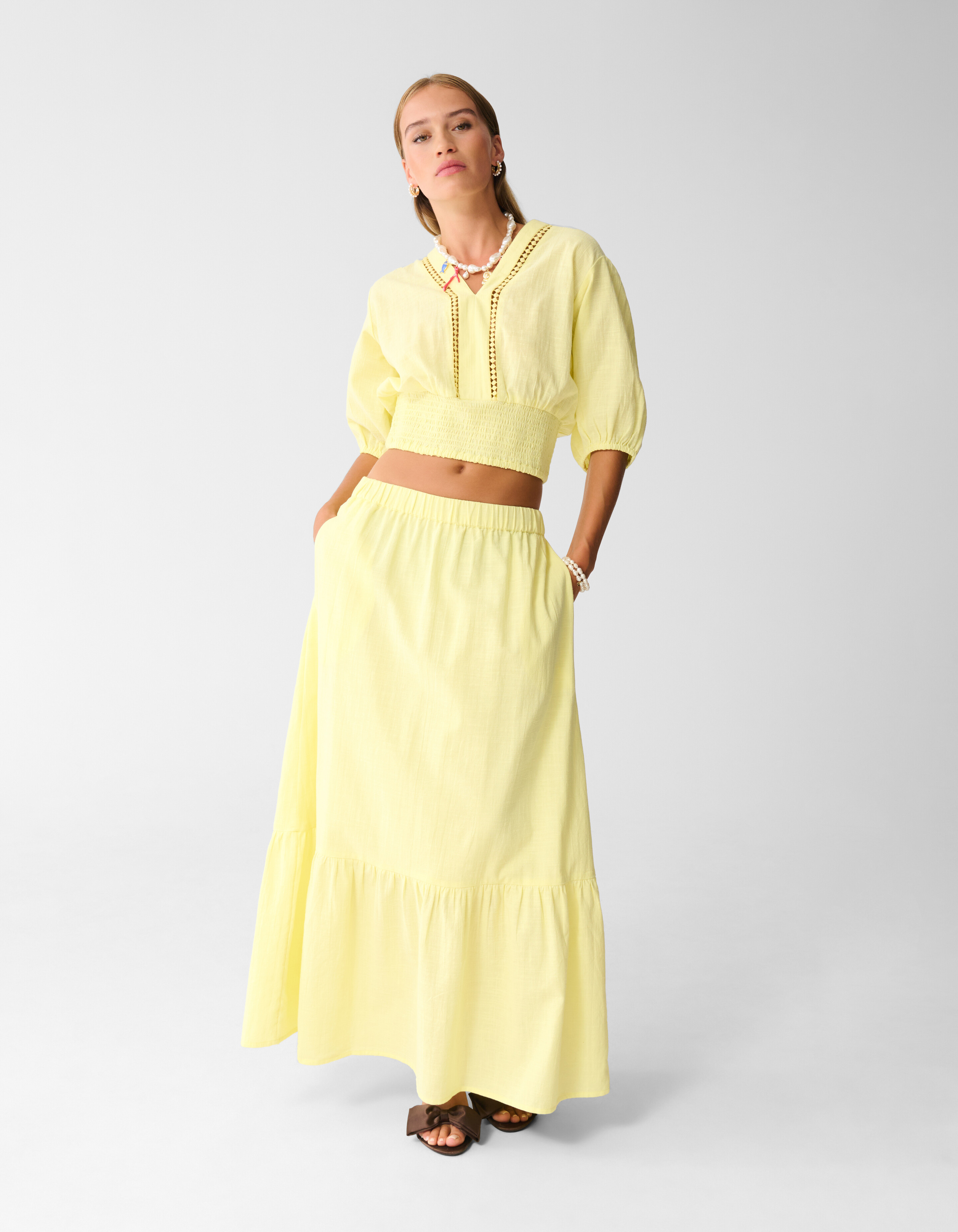 Embroidery Crop Top Lichtgeel SHOEBY WOMEN