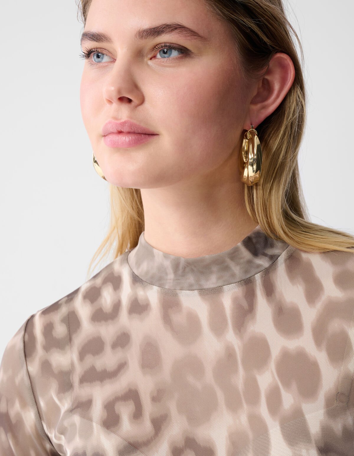 Mesh Leopard Longsleeve Top Lichtbruin SHOEBY WOMEN