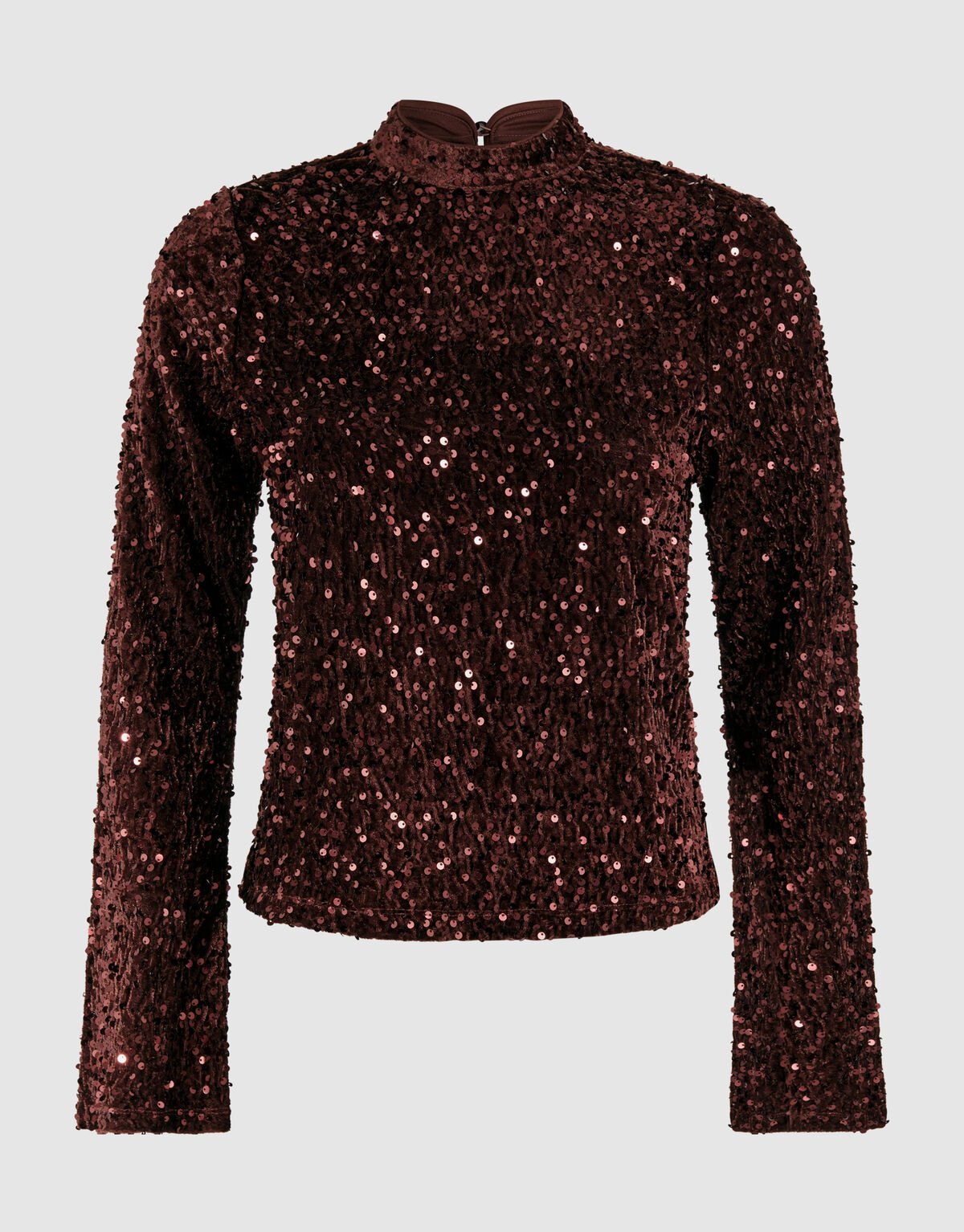 Sequin Flare Longsleeve Top Bruin SHOEBY WOMEN