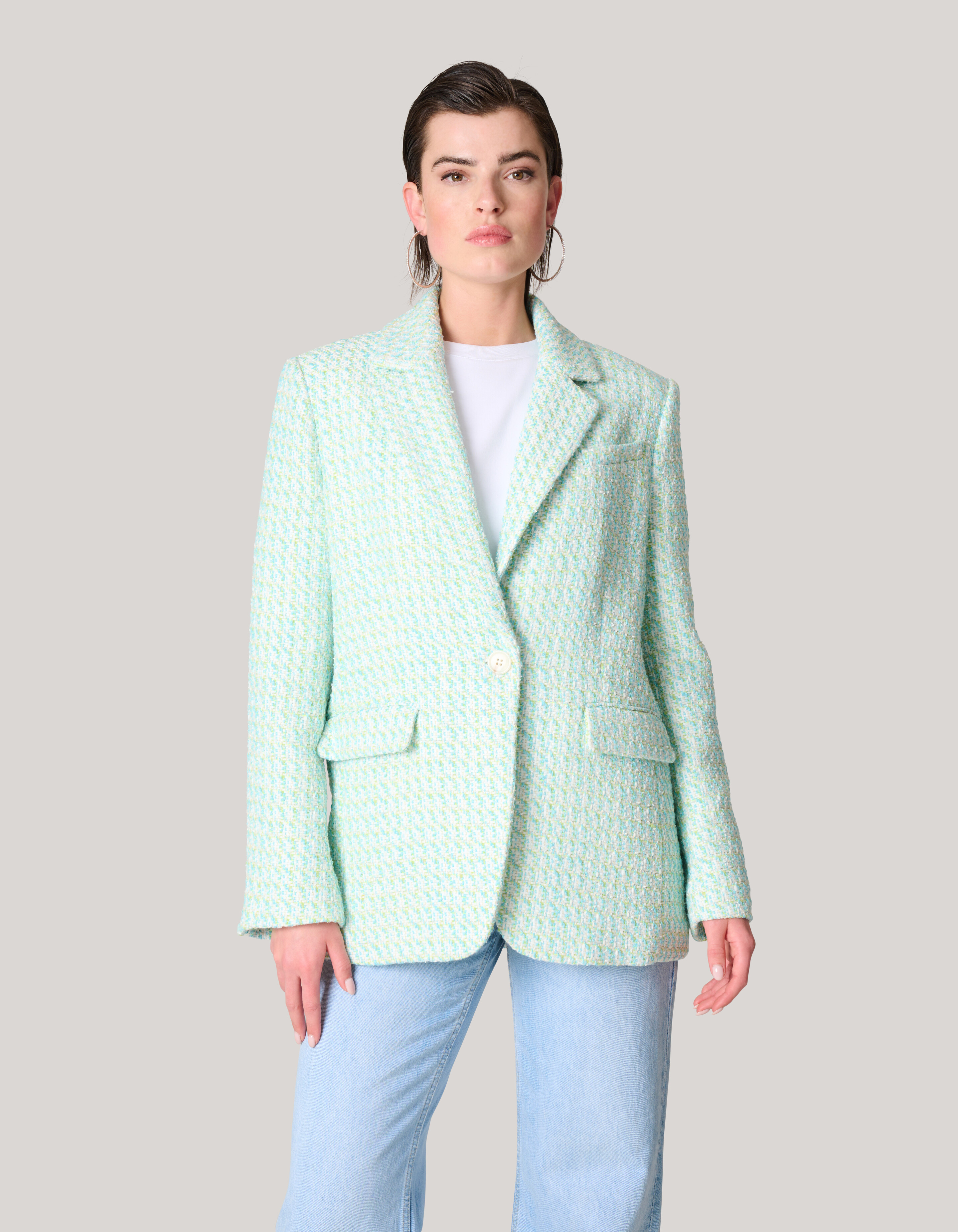 Oversized Tweed Blazer Blauw SHOEBY WOMEN