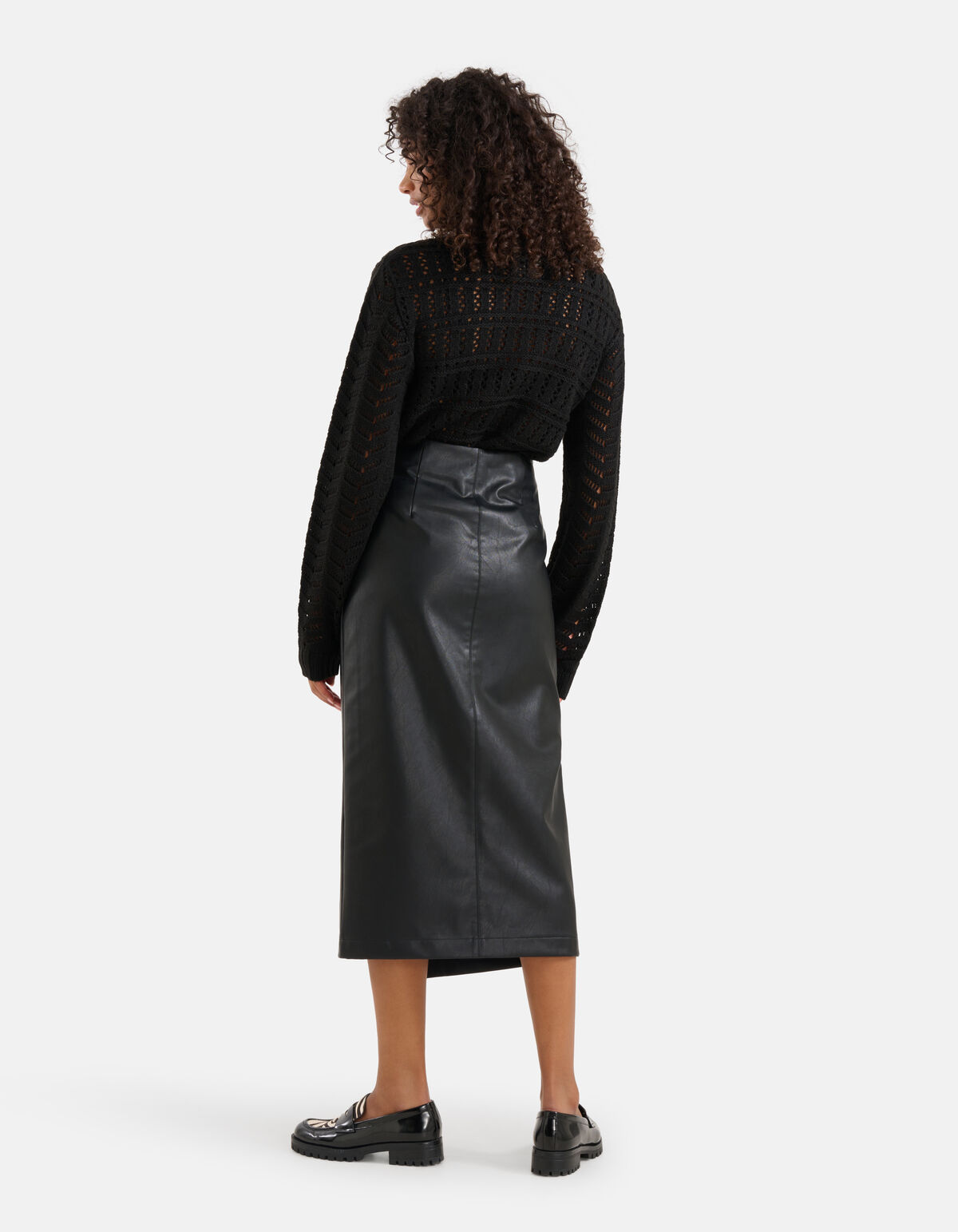 Vegan Leren Midi Rok Zwart SHOEBY WOMEN