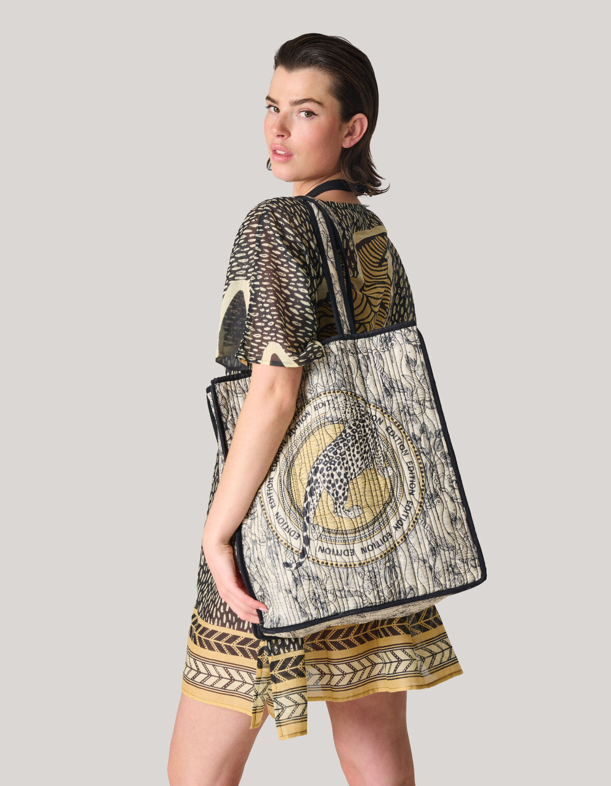 Reversible Printed Shopper Gebroken Wit/Zwart SHOEBY ACCESSOIRES