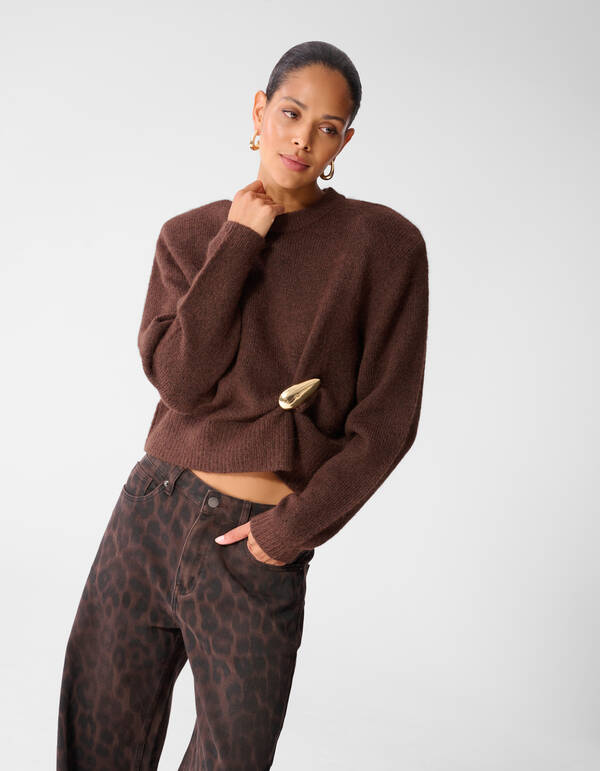Shoulder Crew Gebreide Trui Bruin SHOEBY WOMEN