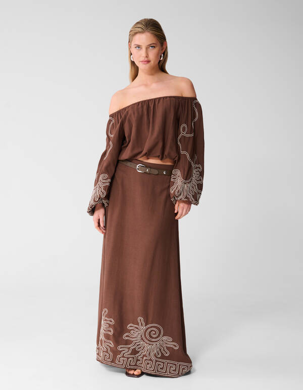 Embroidery Off Shoulder Top Bruin SHOEBY WOMEN