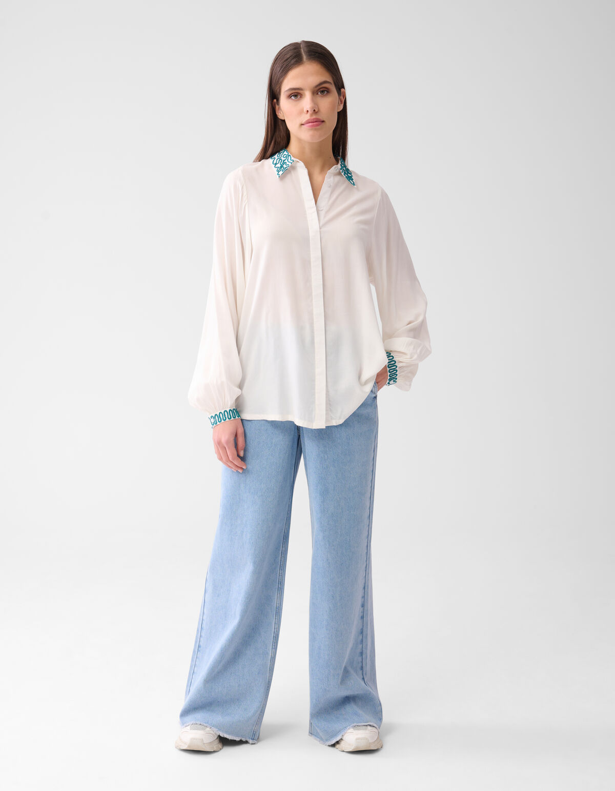 Cord Embroidery Blouse Gebroken Wit SHOEBY WOMEN