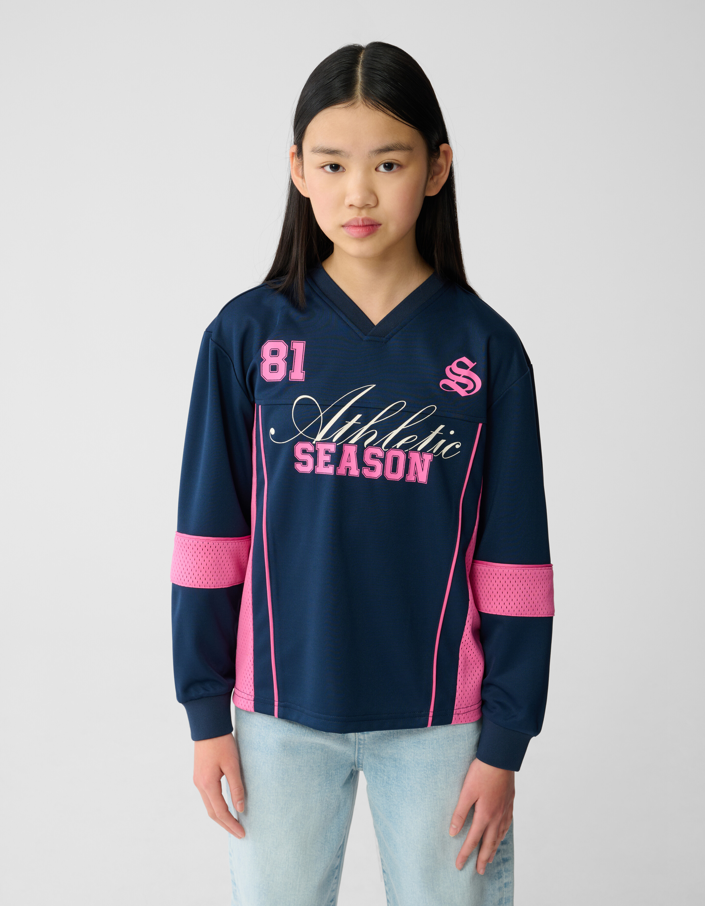Baseball Mix Longleeve Top Donkerblauw SHOEBY GIRLS