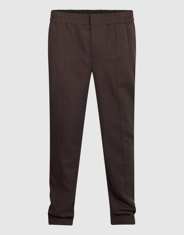 Straight Fit Pintuck Broek Donkerbruin SHOEBY MEN