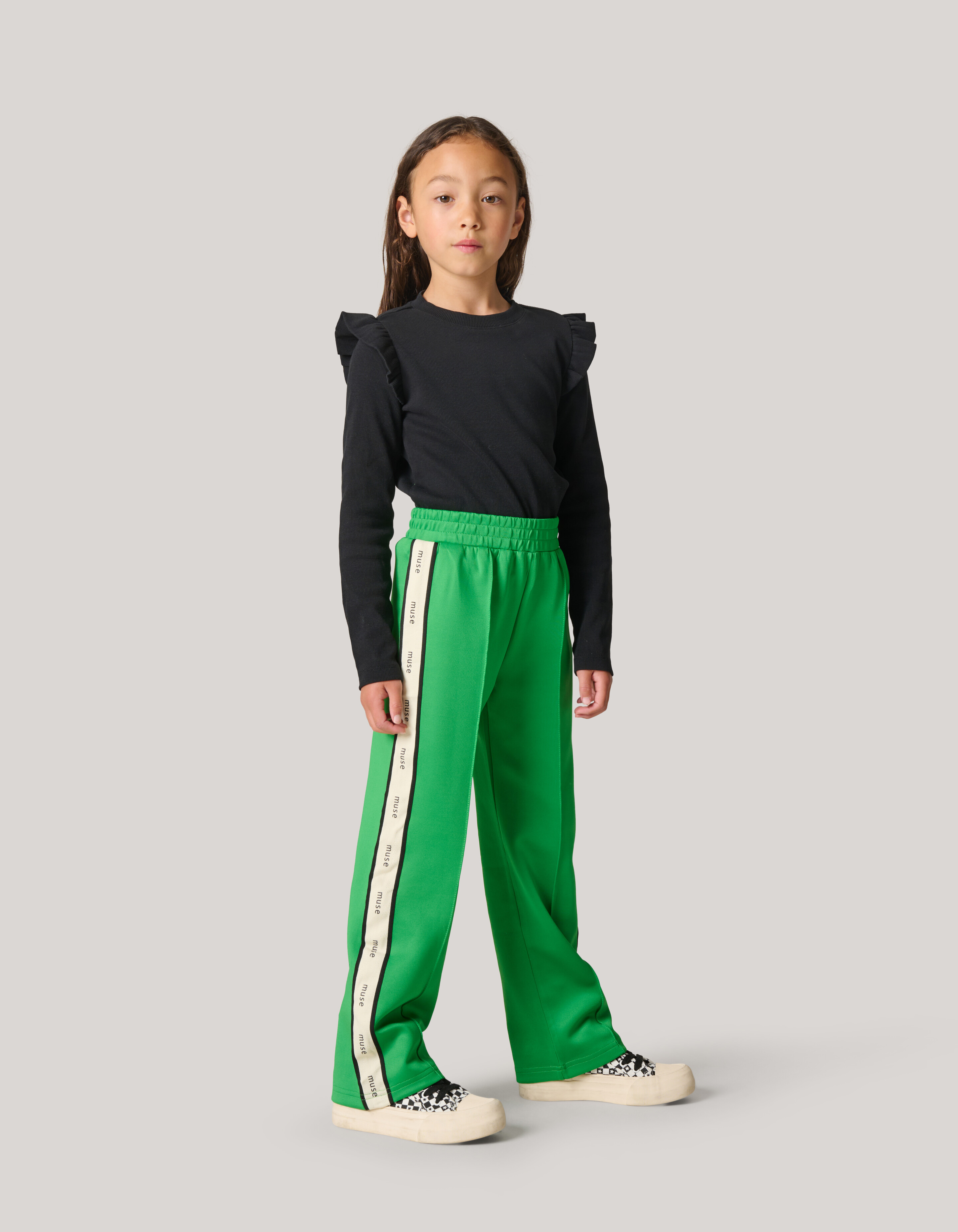 Ruffle Rib Longsleeve Top Zwart SHOEBY GIRLS