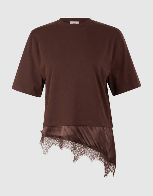 Kanten Satijnen T-shirt Bruin SHOEBY WOMEN
