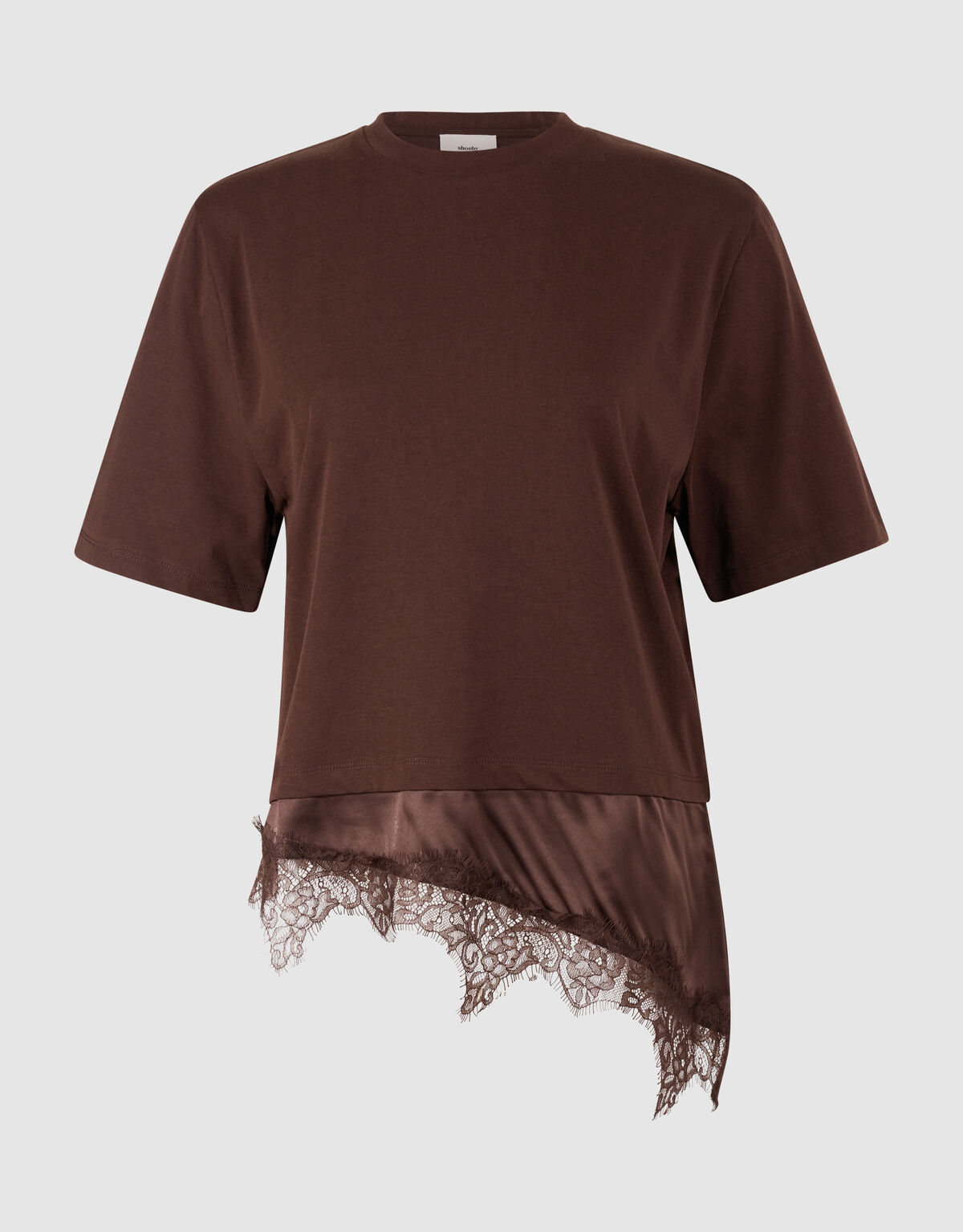 Kanten Satijnen T-shirt Bruin SHOEBY WOMEN