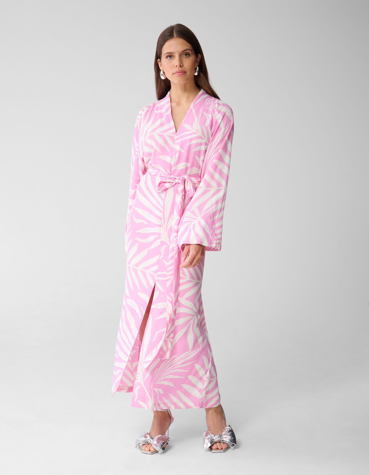 Printed Kimono Maxi Jurk Lichtroze SHOEBY WOMEN