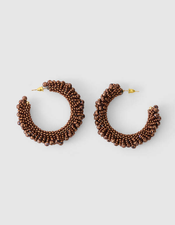 Beaded Hoop Oorbellen Donkerbruin SHOEBY ACCESSOIRES