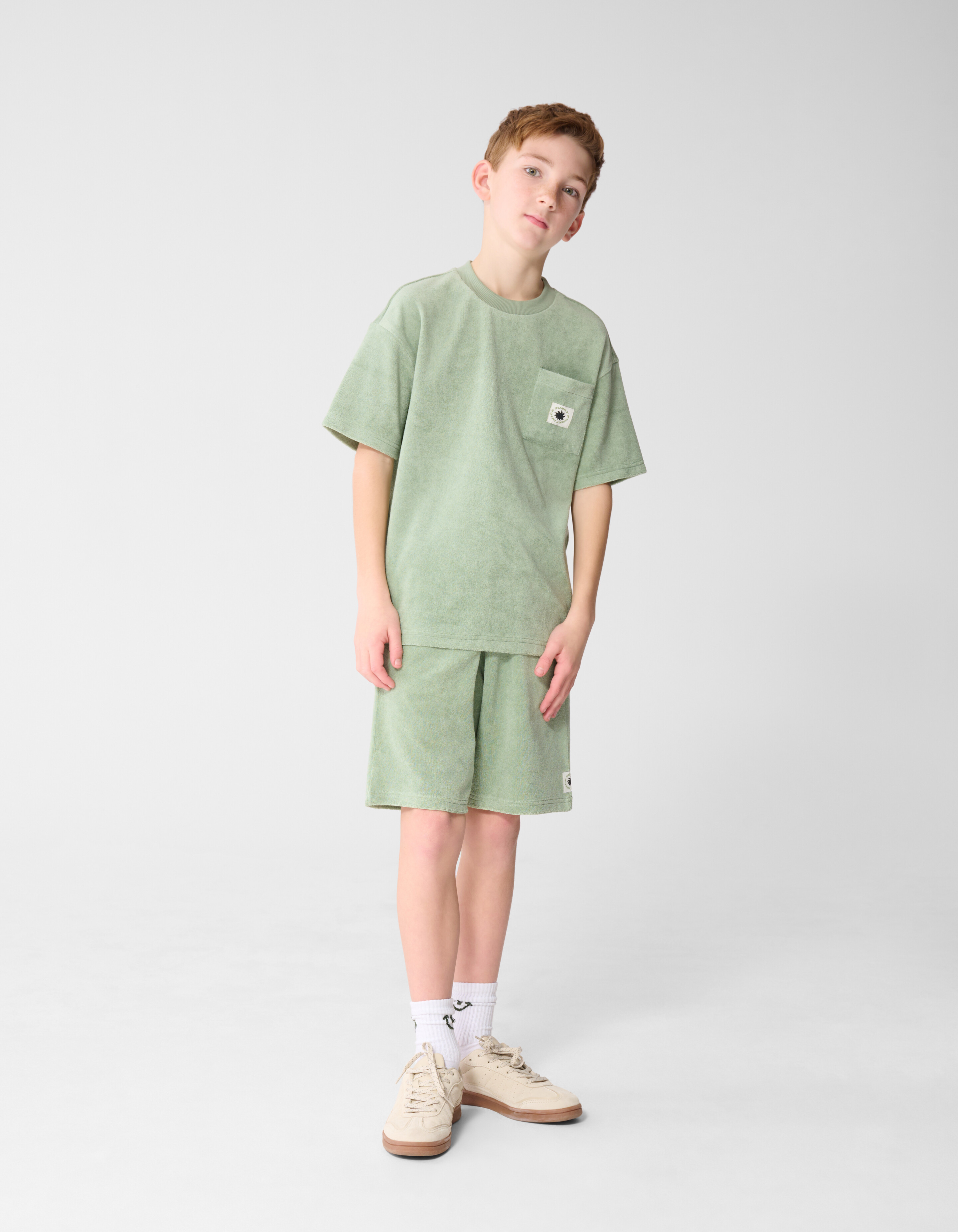 Towelling Relaxed T-shirt Lichtgroen SHOEBY BOYS