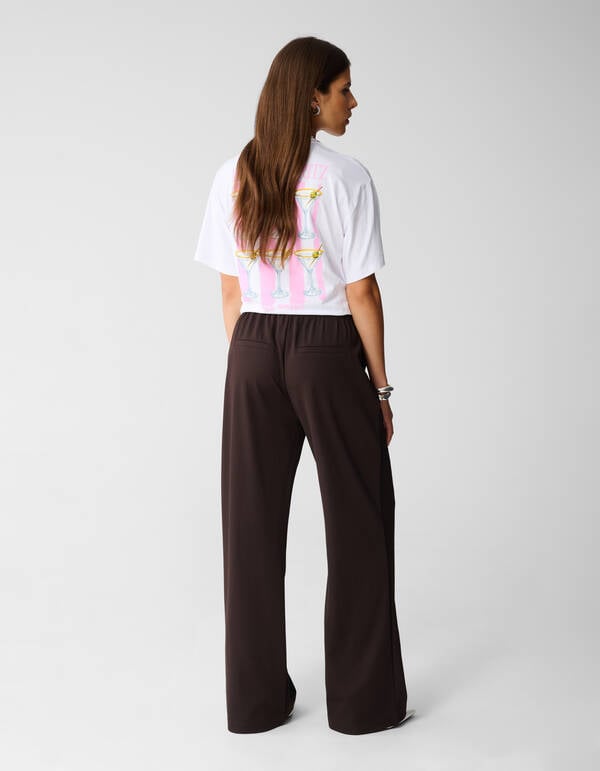 Basis Wide Leg Broek Donkerbruin SHOEBY WOMEN