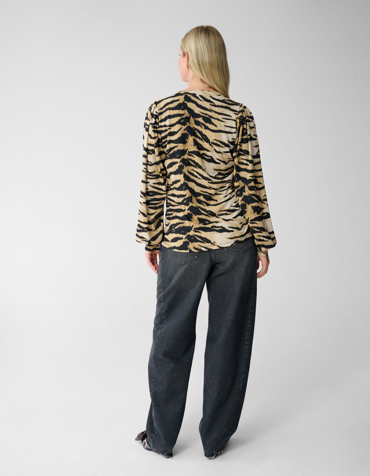 Tijgerprint Rib Jersey Top Bruin SHOEBY WOMEN