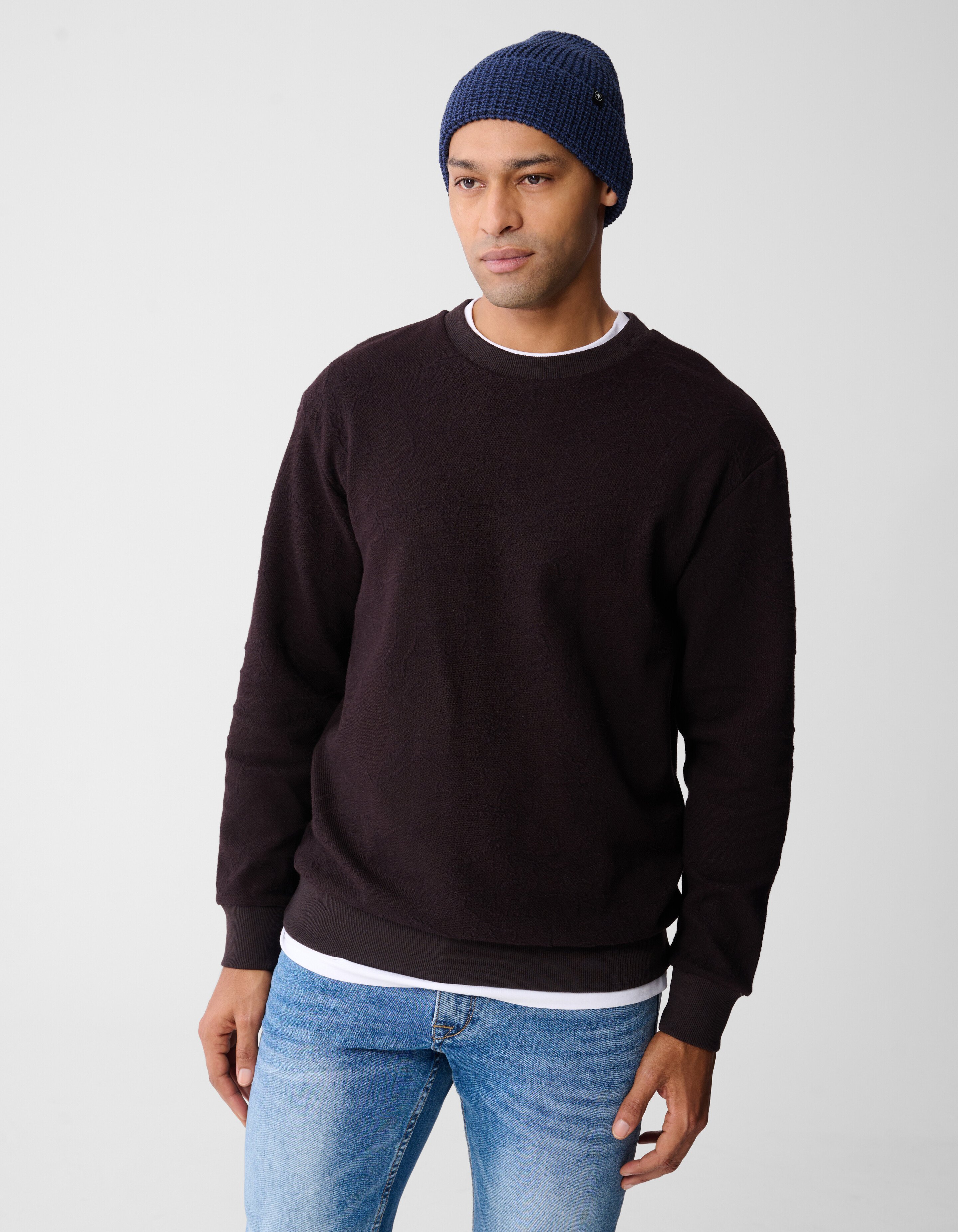 Structuur Sweater Donkerbruin SHOEBY MEN