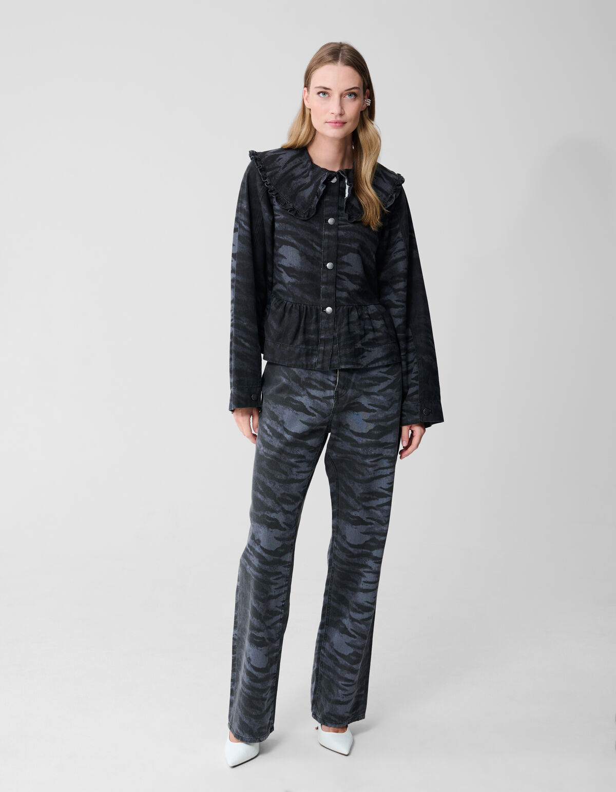 Tijger Collar Blouse Donkergrijs SHOEBY WOMEN