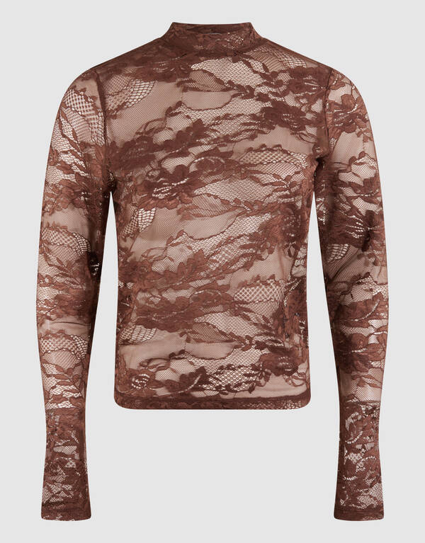 Flower Kanten Top Donkerbruin SHOEBY WOMEN