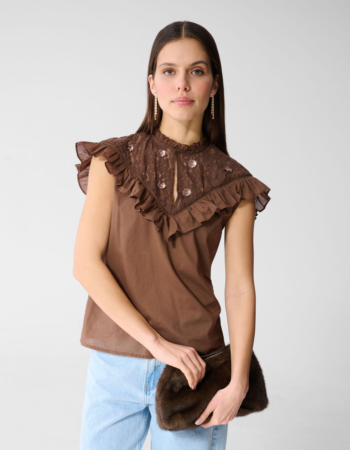 Kanten Ruffle Top Bruin SHOEBY WOMEN