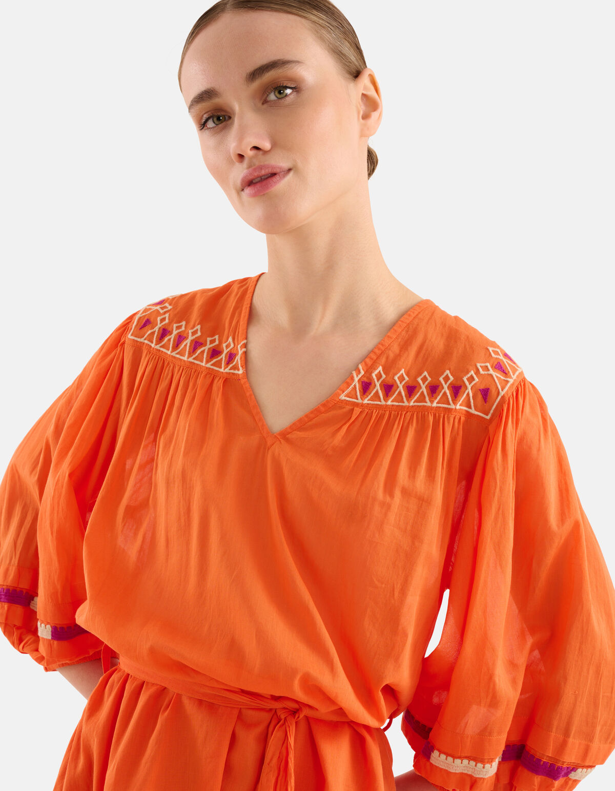 Embroidery Voile Jurk Oranje SHOEBY WOMEN