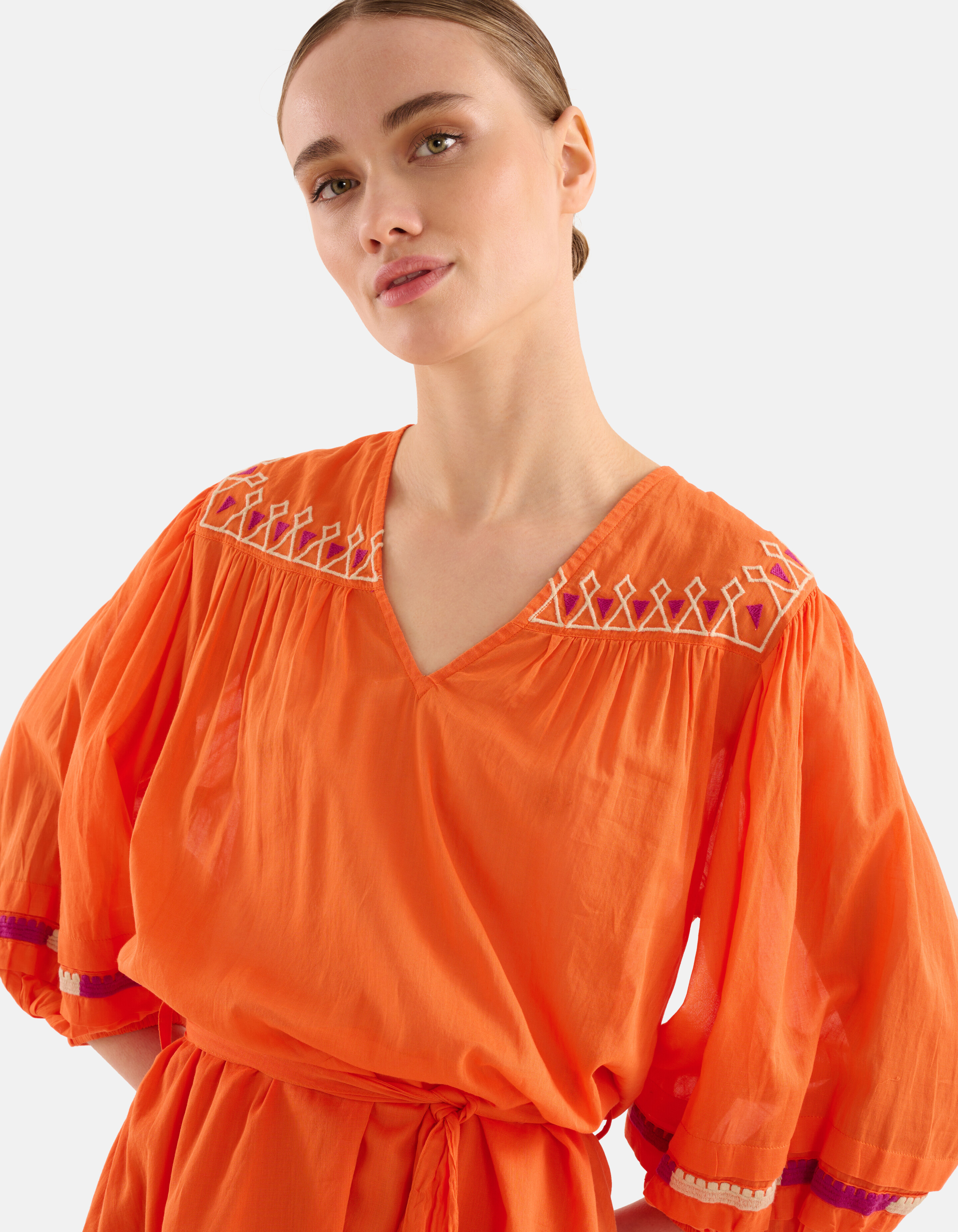 Embroidery Voile Jurk Oranje SHOEBY WOMEN