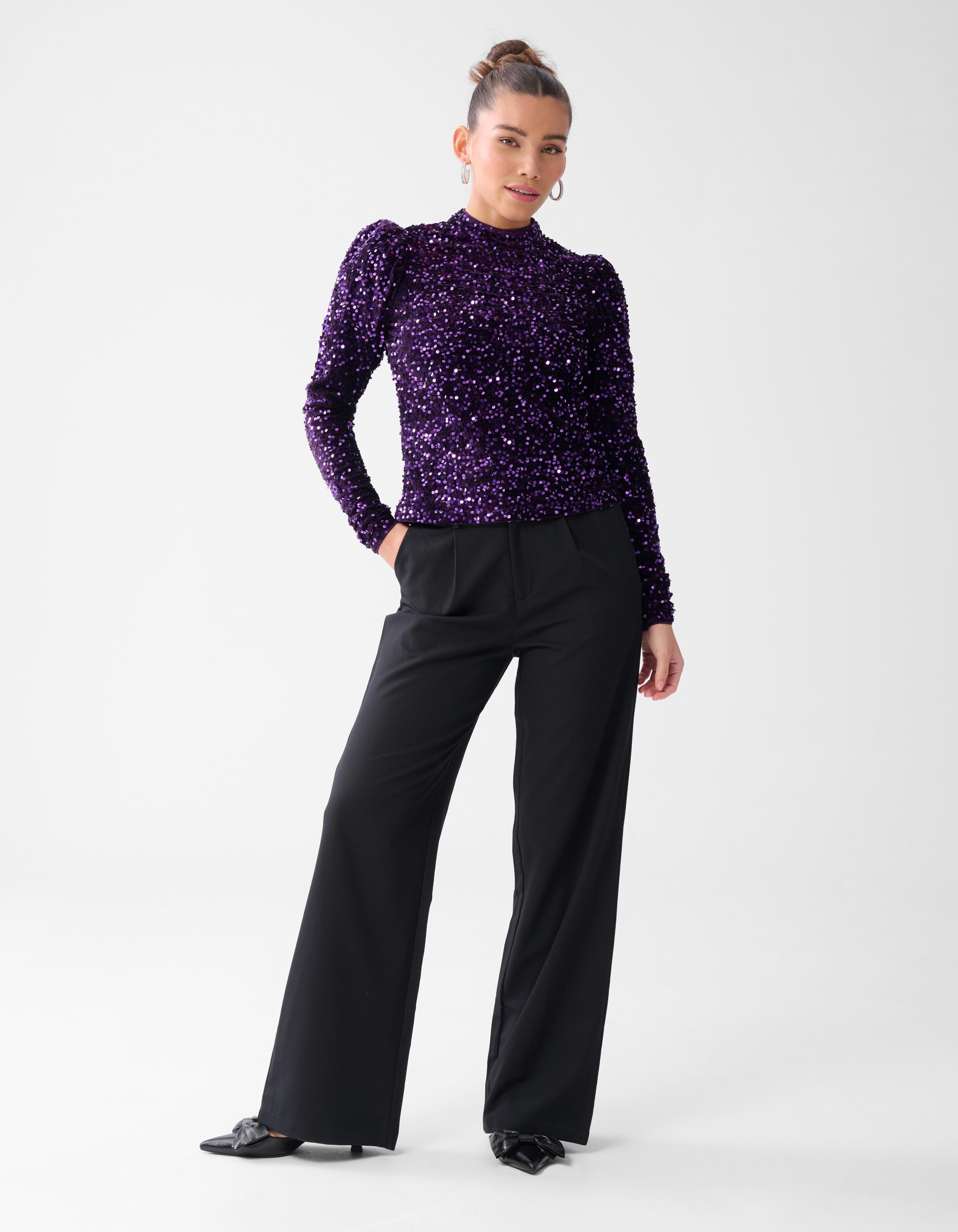Velvet Pailletten Top Donkerpaars SHOEBY WOMEN