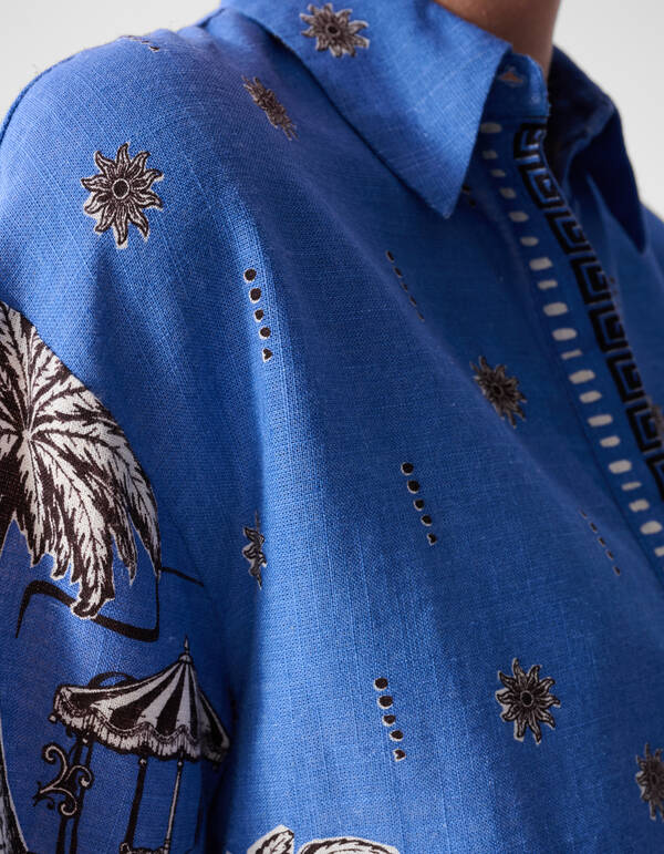 Palm Print Blouse Blauw SHOEBY WOMEN