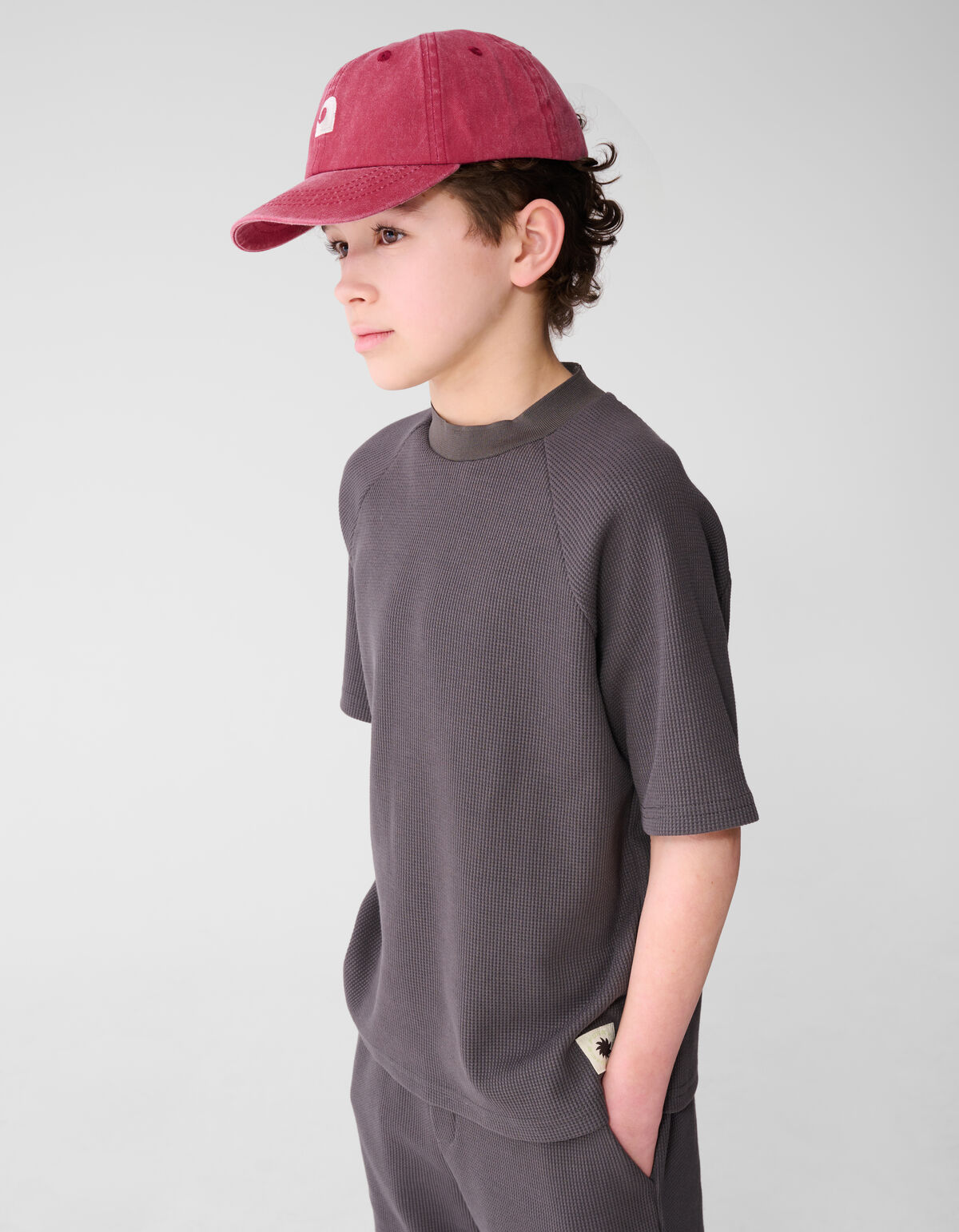 Waffle Structuur T-shirt Donkergrijs SHOEBY BOYS